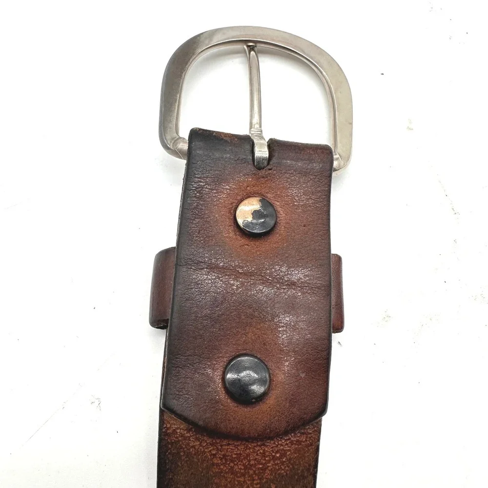 Carhartt Mens Classic Saddle Brown Distressed Leather Work Belt Silver Buckle